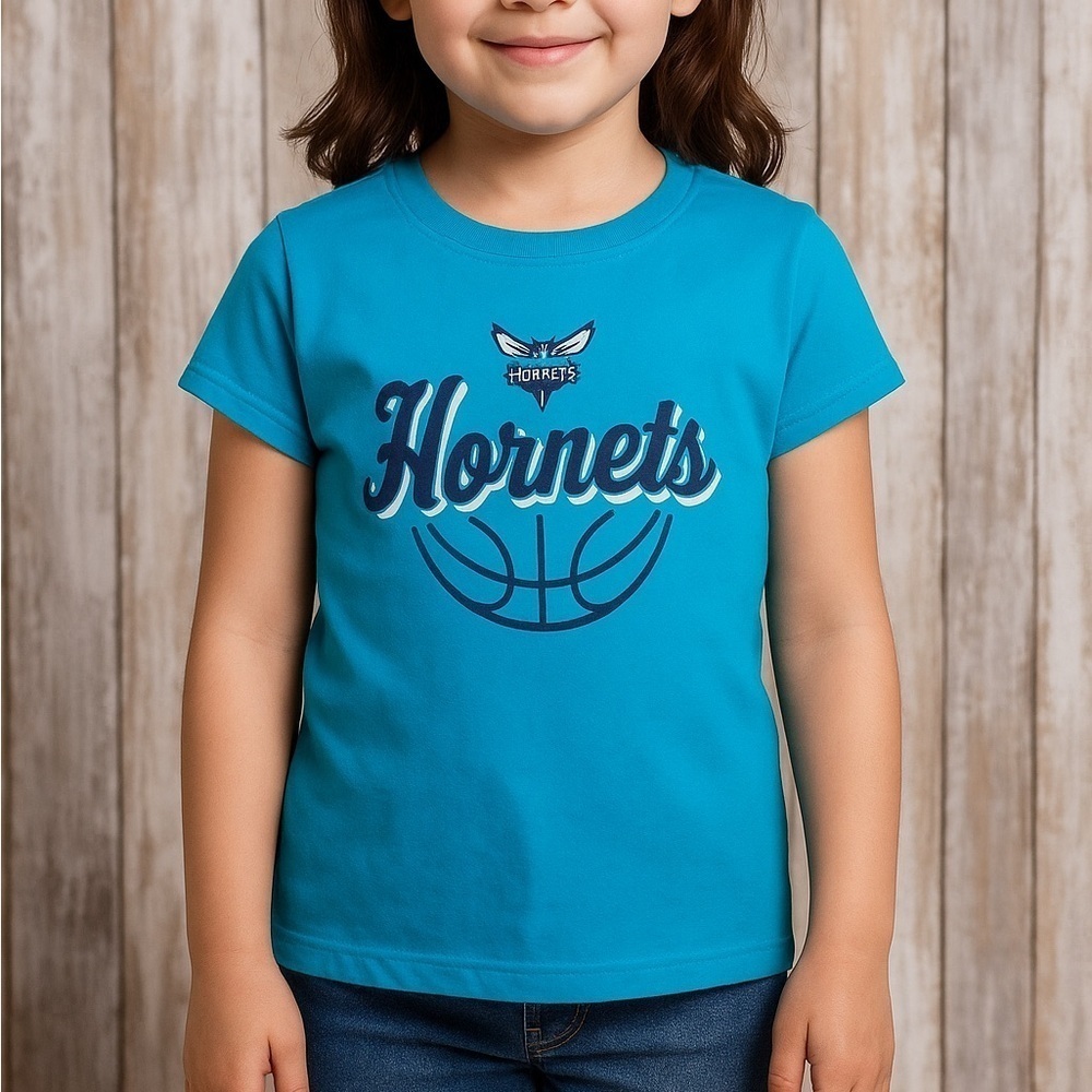 Charlotte Hornets Girls Large Teal Graphic Tee NBA Kids Shirt NWT